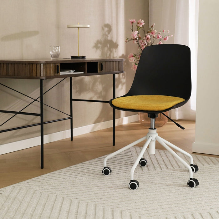 Nolon Nout-Liv Bureaustoel Zwart - Okergeel Kussen - Wit Onderstel