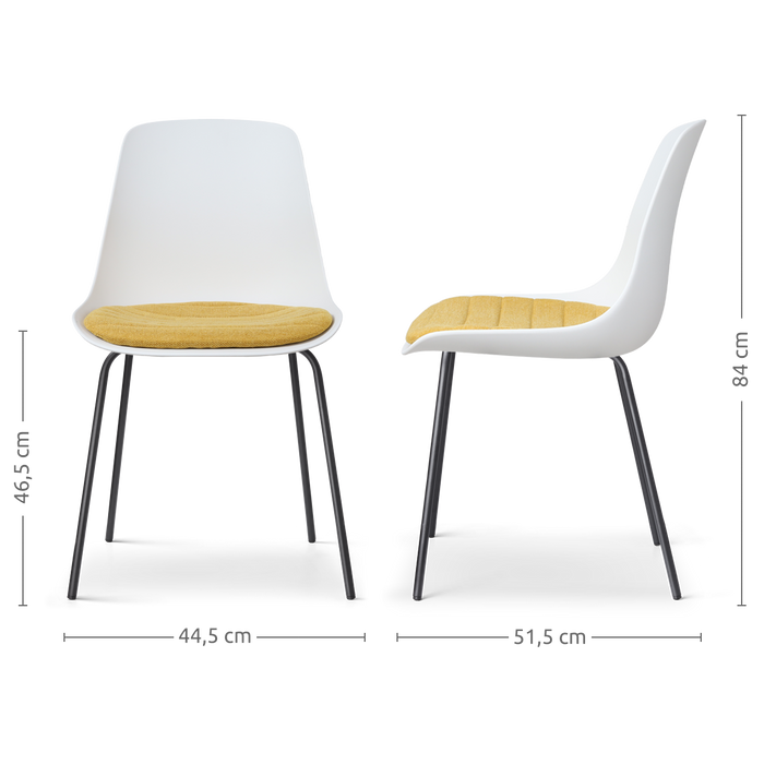 Nolon Nora-Liv Eetkamerstoel Wit - Okergeel Kussen - Zwarte Poten