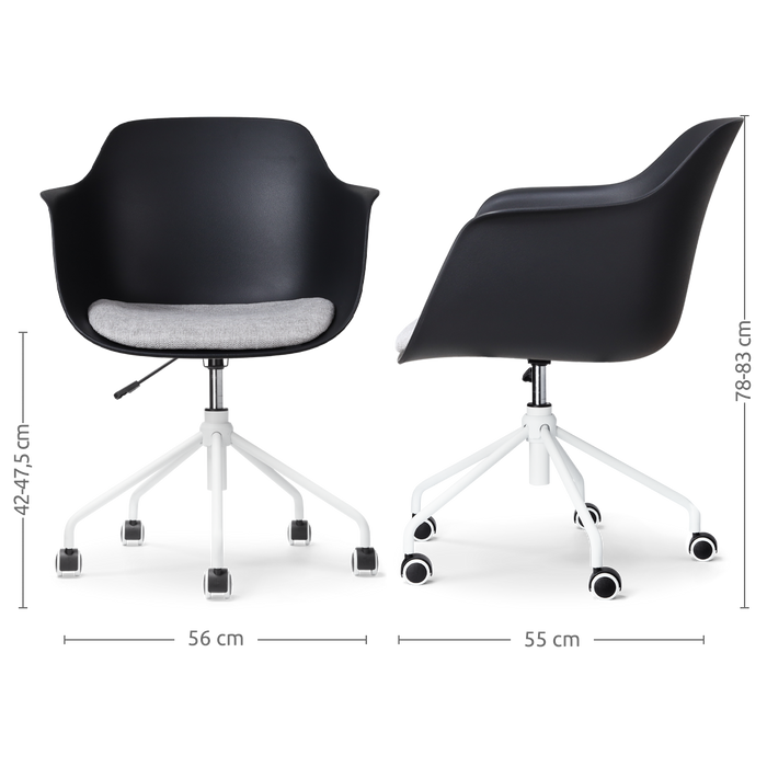 Nolon Nout-Liz Bureaustoel Zwart - Lichtgrijs Kussen - Wit Onderstel