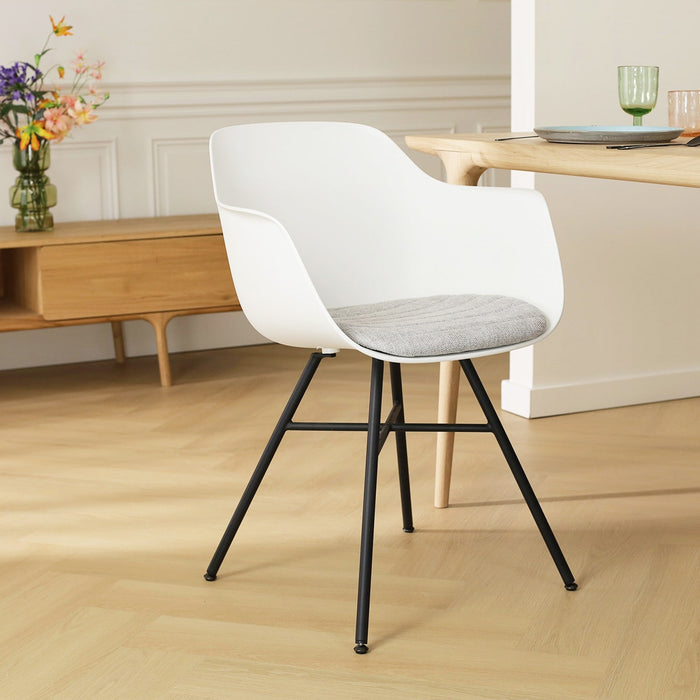 Nolon Noa-Liz Eetkamerstoel Wit - Lichtgrijs Kussen - Zwarte Poten