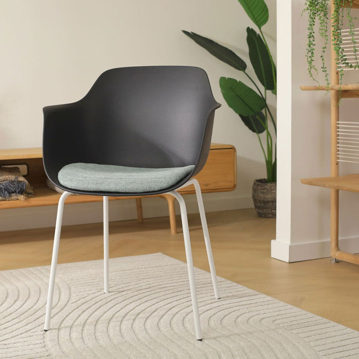 Nolon Nora-Liz Eetkamerstoel Zwart - Zacht Groen Kussen - Witte Poten
