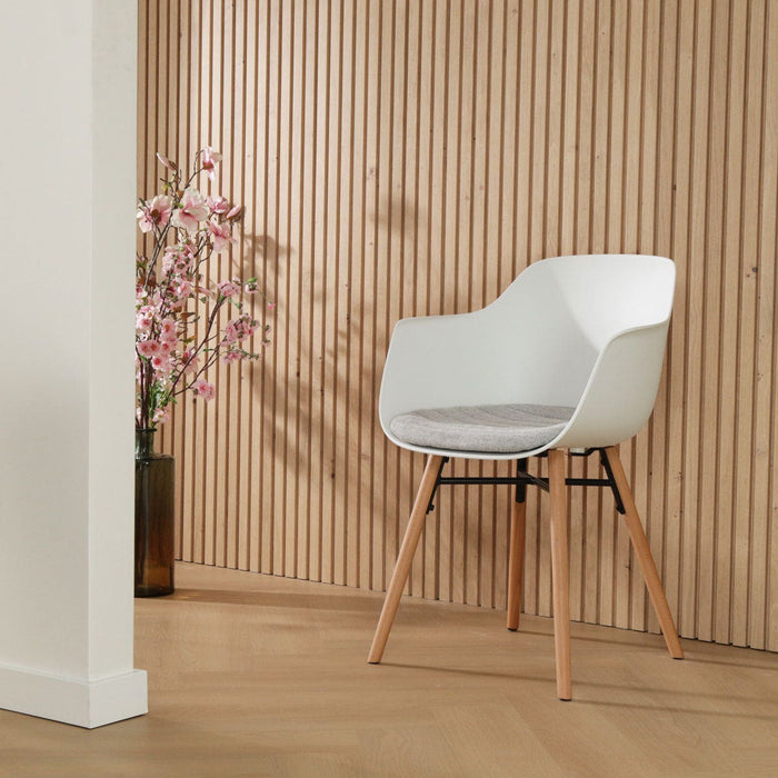 Nolon Nena-Liz Eetkamerstoel Wit - Armleuning - Lichtgrijs Kussen