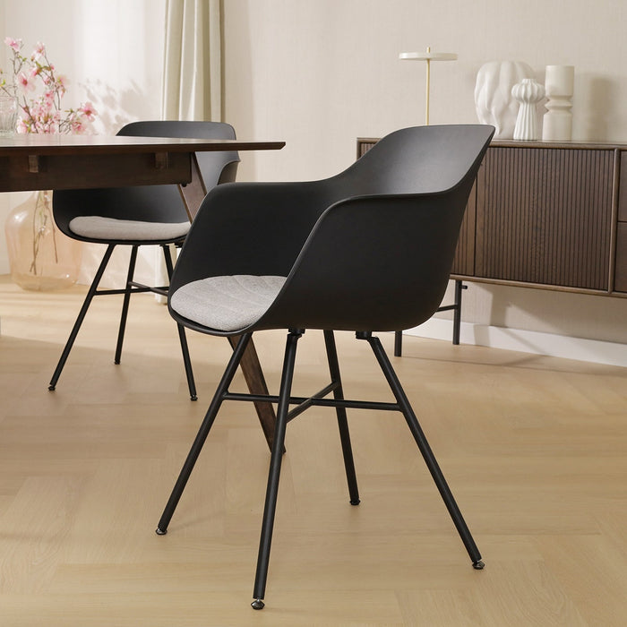 Nolon Noa-Liz Eetkamerstoel Zwart - Lichtgrijs Kussen - Zwarte Poten