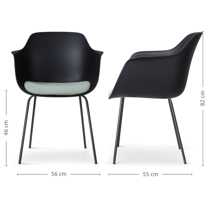 Nolon Nora-Liz Eetkamerstoel Zwart - Zacht Groen Kussen - Zwarte Poten