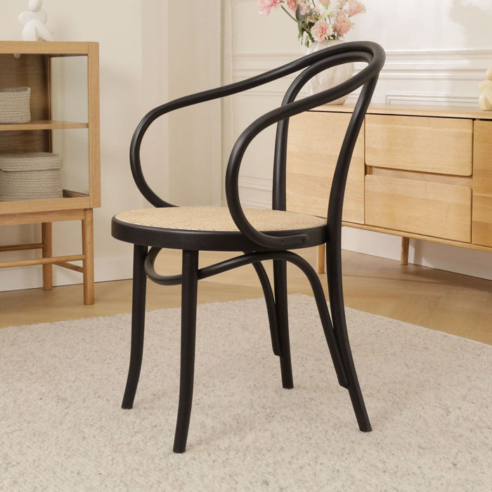 Fameg Venice No. 9 Eetkamerstoel Zwart - Armleuning - Rotan Zitting