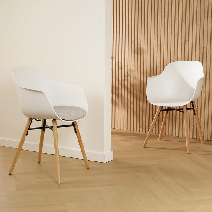 Nolon Nena-Liz Eetkamerstoel Wit - Armleuning - Beige Kussen