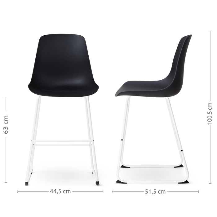 Nolon Nino-Pip Barkruk Zwart - Kunststof - Wit Onderstel - 65 cm