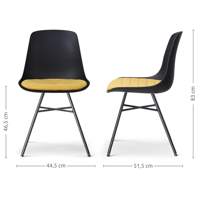 Nolon Noa-Liv Eetkamerstoel Zwart - Okergeel Kussen - Zwarte Poten