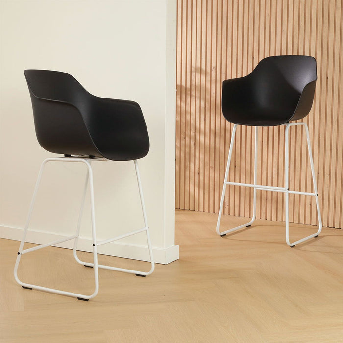 Nolon Nino-Puk Barkruk Zwart - Armleunining - Wit Onderstel - 65 cm