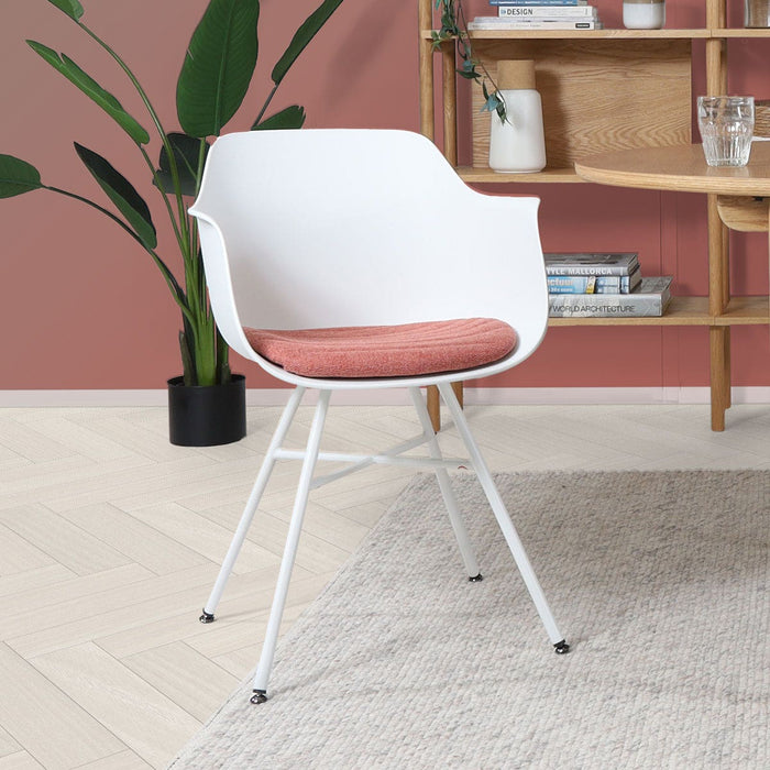 Nolon Noa-Liz Eetkamerstoel Wit - Terracotta Kussen - Witte Poten