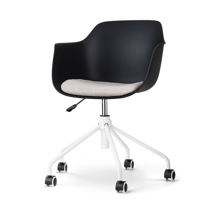 Nolon Nout-Liz Bureaustoel Zwart - Beige Kussen - Wit Onderstel