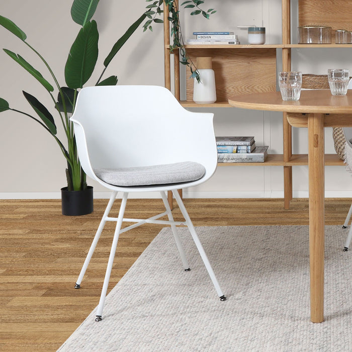 Nolon Noa-Liz Eetkamerstoel Wit - Lichtgrijs Kussen - Witte Poten
