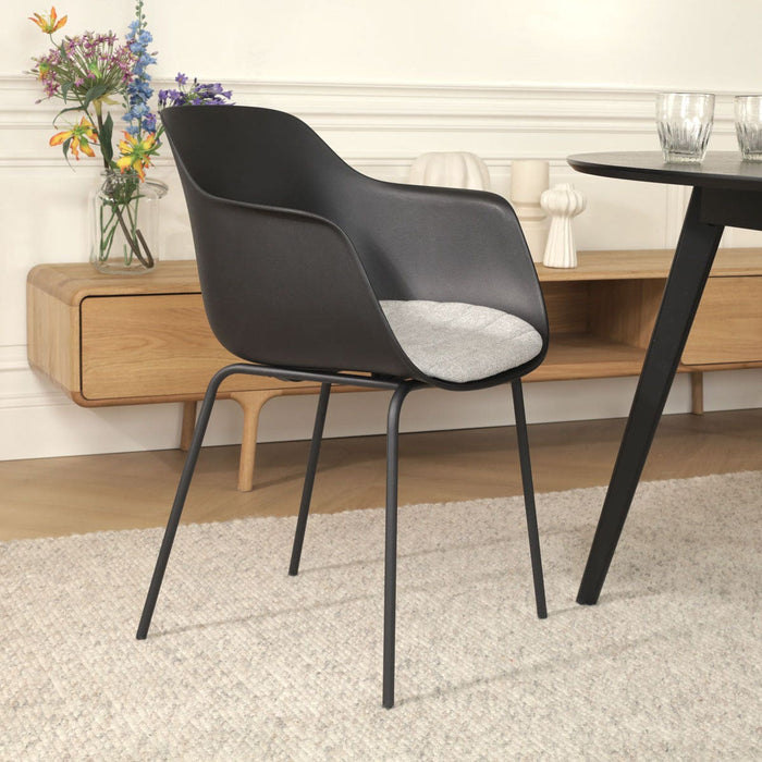 Nolon Nora-Liz Eetkamerstoel Zwart - Lichtgrijs Kussen - Zwarte Poten