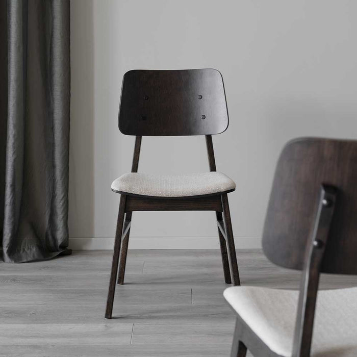 Rowico Home Nagano Houten Eetkamerstoel Bruin - Met Beige Zitkussen