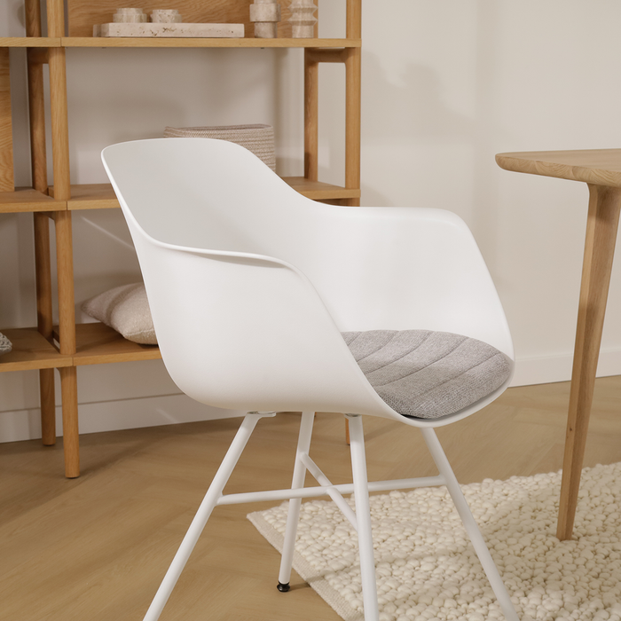 Nolon Noa-Liz Eetkamerstoel Wit - Lichtgrijs Kussen - Witte Poten
