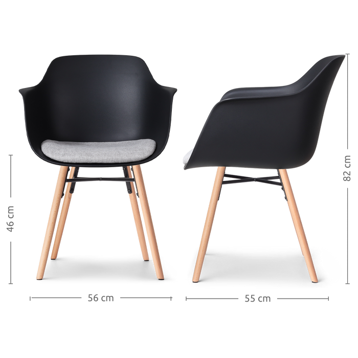 Nolon Nena-Liz Eetkamerstoel Zwart - Armleuning - Lichtgrijs Kussen