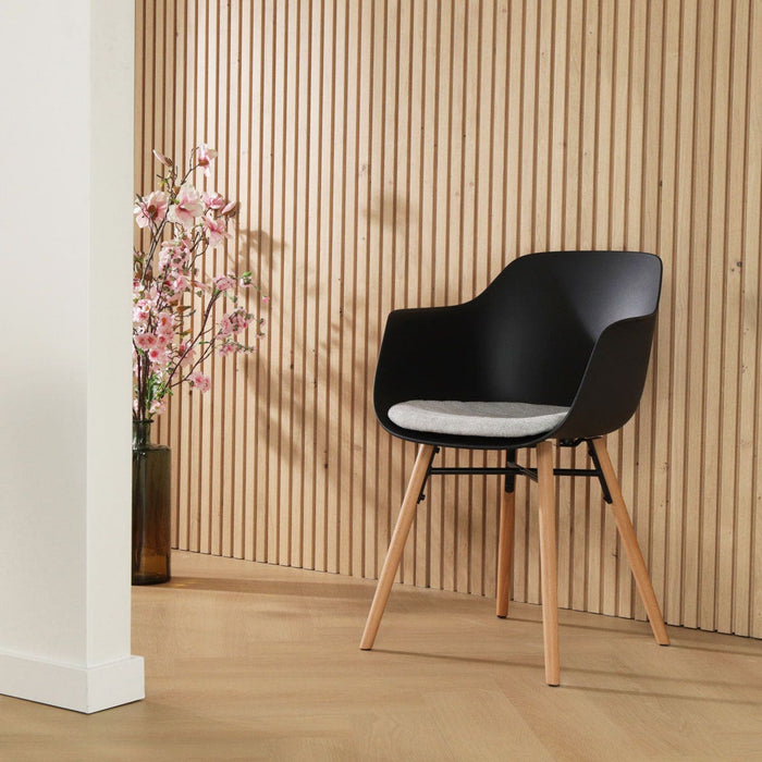 Nolon Nena-Liz Eetkamerstoel Zwart - Armleuning - Lichtgrijs Kussen