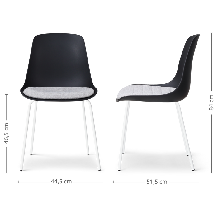 Nolon Nora-Liv Eetkamerstoel Zwart - Lichtgrijs Kussen - Witte Poten