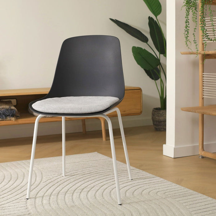 Nolon Nora-Liv Eetkamerstoel Zwart - Lichtgrijs Kussen - Witte Poten