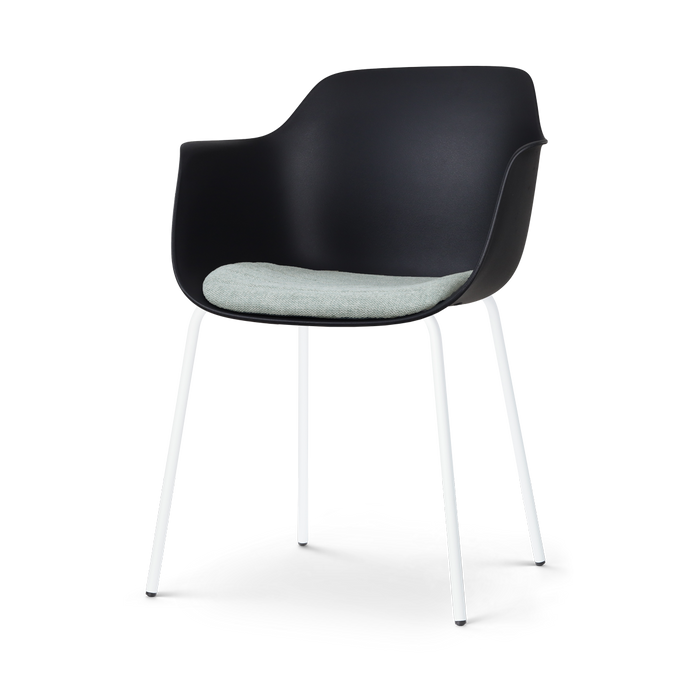 Nolon Nora-Liz Eetkamerstoel Zwart - Zacht Groen Kussen - Witte Poten
