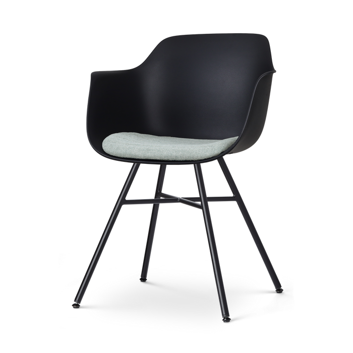 Nolon Noa-Liz Eetkamerstoel Zwart - Zacht Groen Kussen - Zwarte Poten
