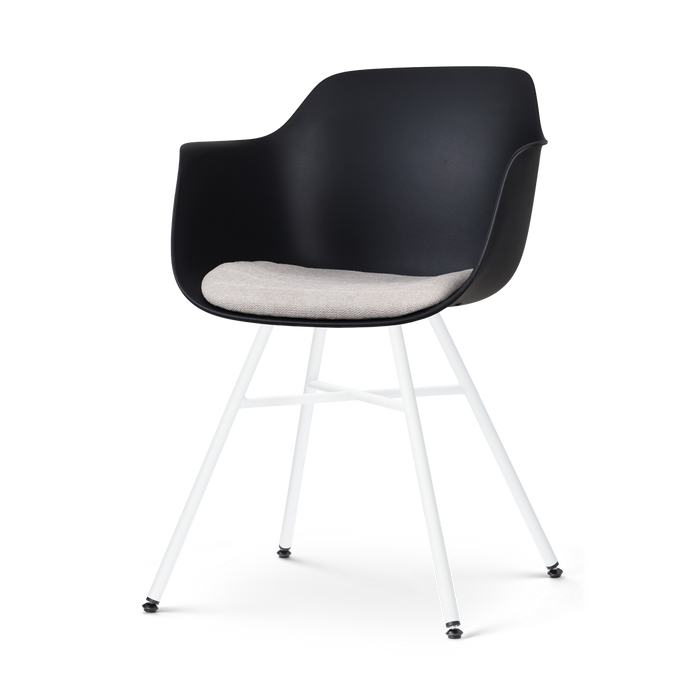 Nolon Noa-Liz Eetkamerstoel Zwart - Beige Kussen - Witte Poten