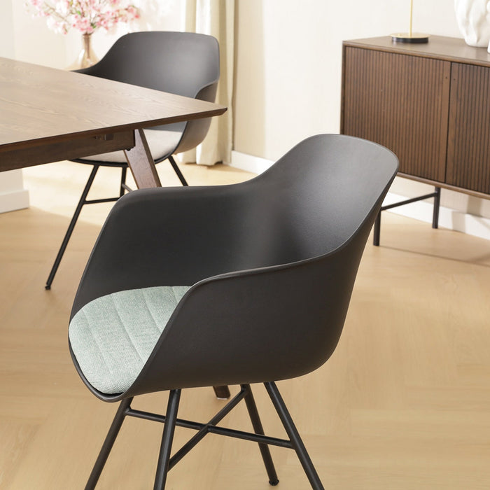 Nolon Noa-Liz Eetkamerstoel Zwart - Zacht Groen Kussen - Zwarte Poten