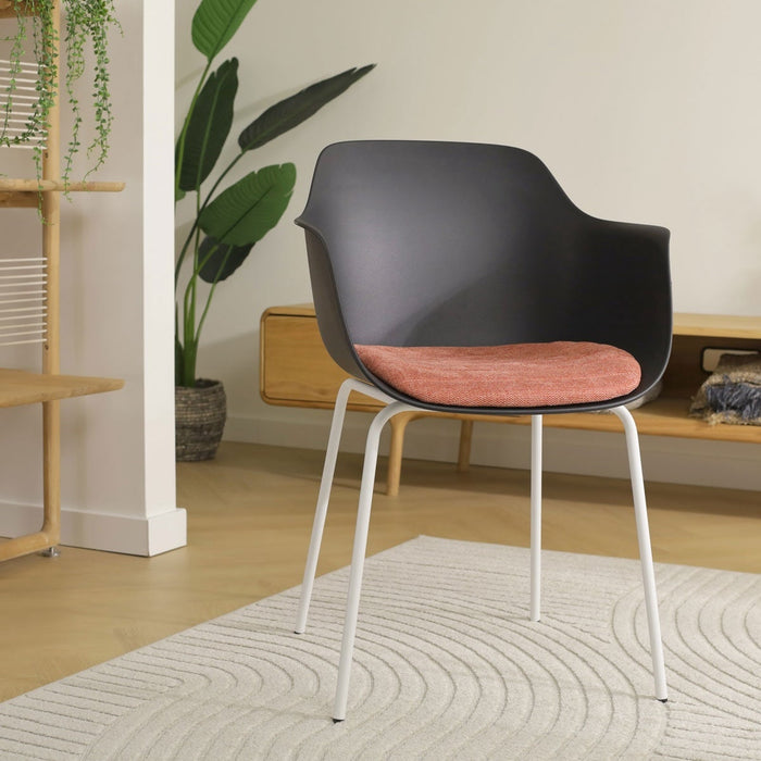 Nolon Nora-Liz Eetkamerstoel Zwart - Terracotta Kussen - Witte Poten