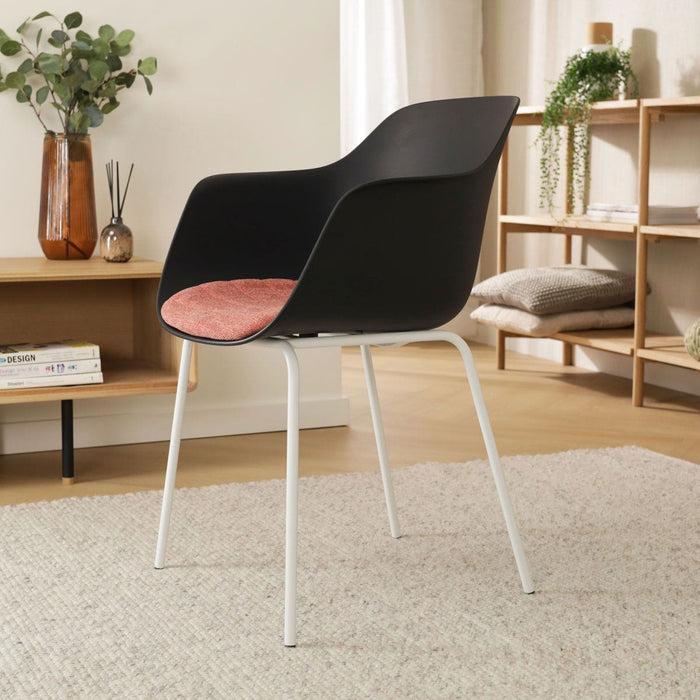 Nolon Nora-Liz Eetkamerstoel Zwart - Terracotta Kussen - Witte Poten