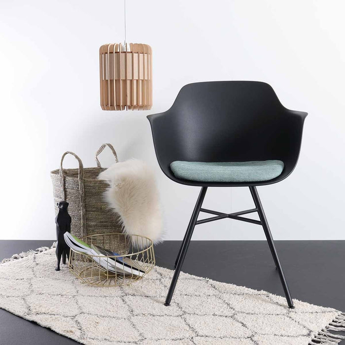 Nolon Noa-Liz Eetkamerstoel Zwart - Zacht Groen Kussen - Zwarte Poten