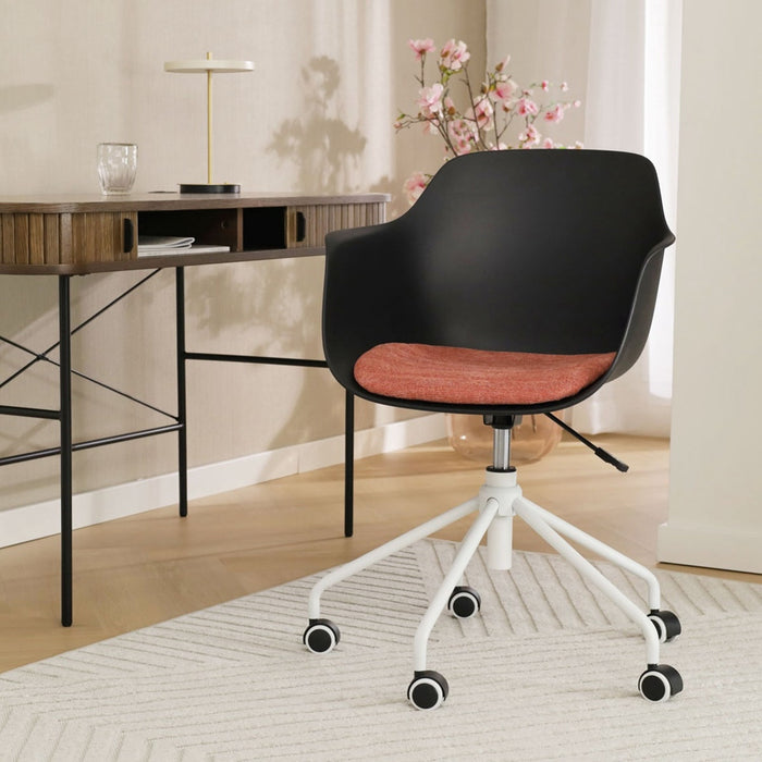 Nolon Nout-Liz Bureaustoel Zwart - Terracotta Kussen - Wit Onderstel