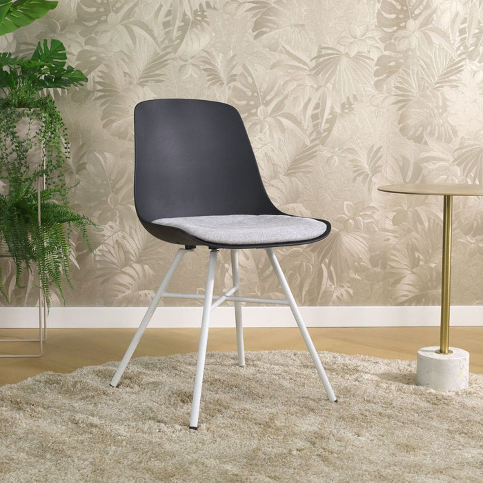 Nolon Noa-Liv Eetkamerstoel Zwart - Lichtgrijs Kussen - Witte Poten