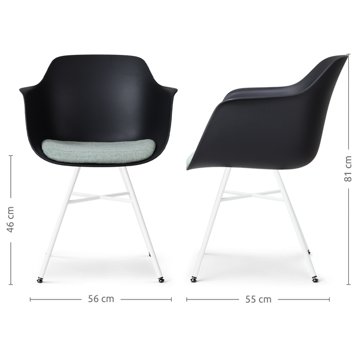 Nolon Noa-Liz Eetkamerstoel Zwart - Zacht Groen Kussen - Witte Poten