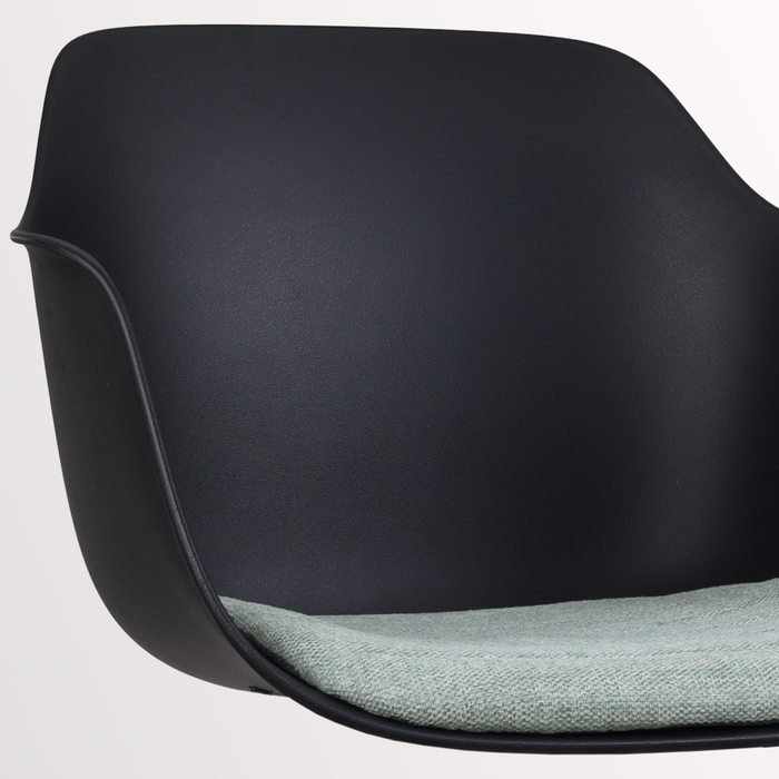 Nolon Noa-Liz Eetkamerstoel Zwart - Zacht Groen Kussen - Witte Poten