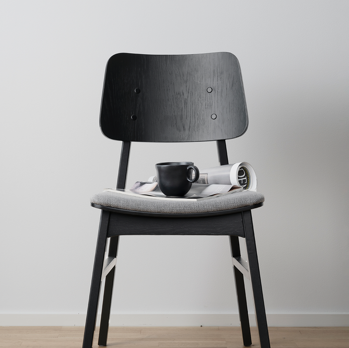 Rowico Home Nagano Houten Eetkamerstoel Zwart - Met Grijs Zitkussen