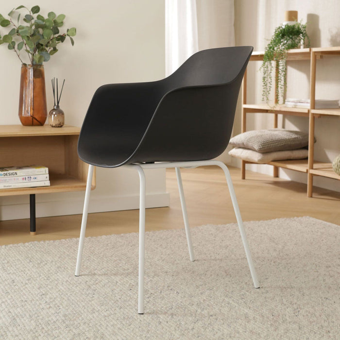 Nolon Nora-Puk Eetkamerstoel Zwart - met Armleuning - Wit Onderstel