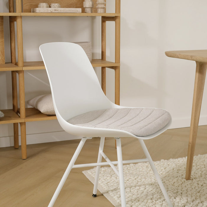 Nolon Noa-Liv Eetkamerstoel Wit - Beige Kussen - Wit Onderstel