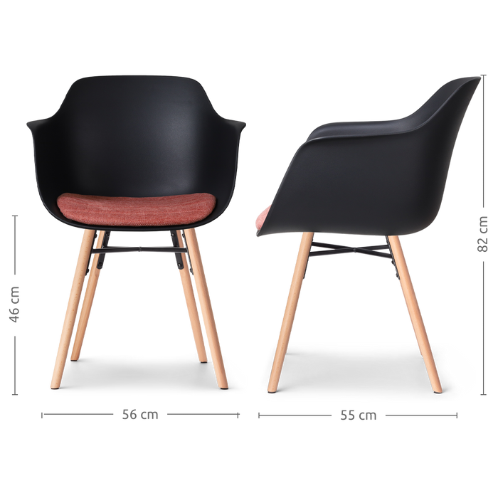 Nolon Nena-Liz Eetkamerstoel Zwart - Armleuning - Terracotta Kussen