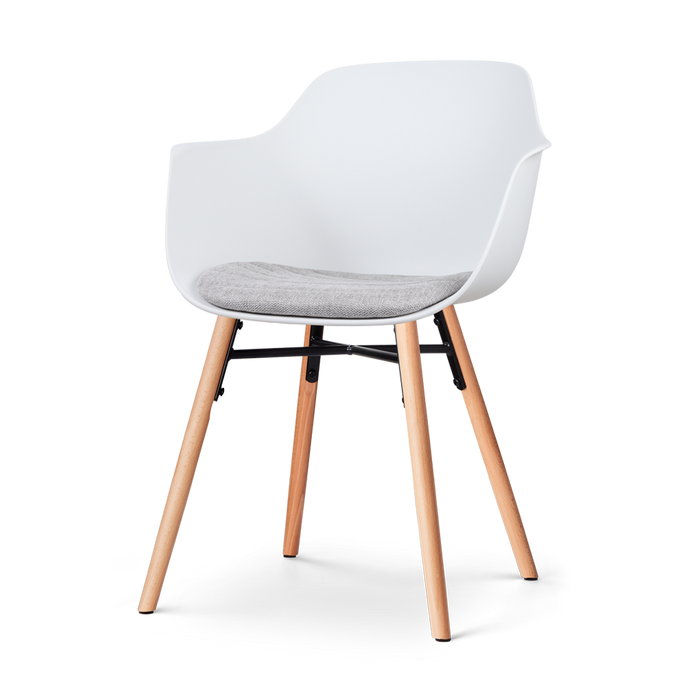 Nolon Nena-Liz Eetkamerstoel Wit - Armleuning - Lichtgrijs Kussen