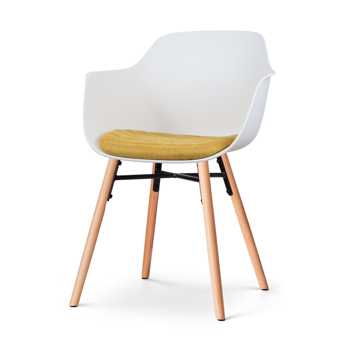 Nolon Nena-Liz Eetkamerstoel Wit - Armleuning - Okergeel Kussen
