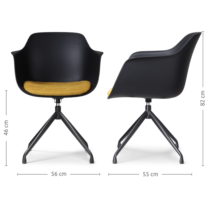 Nolon Nola-Liz Eetkamerstoel Zwart - Okergeel - Draaibaar - Zwart