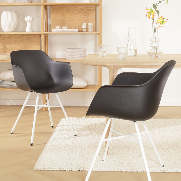 Nolon Noa-Puk Eetkamerstoel Zwart - met Armleuning - Wit Onderstel