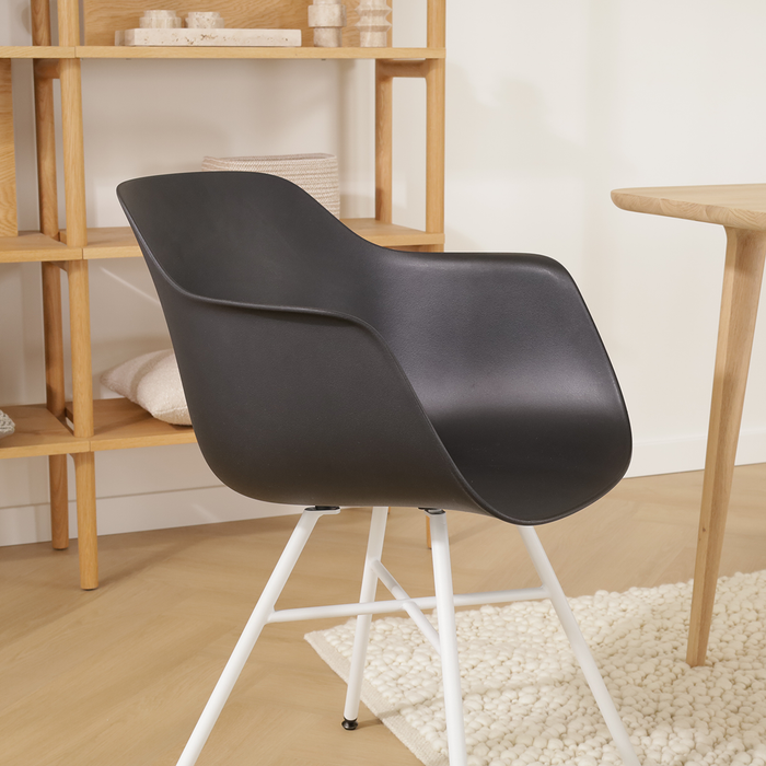 Nolon Noa-Puk Eetkamerstoel Zwart - met Armleuning - Wit Onderstel
