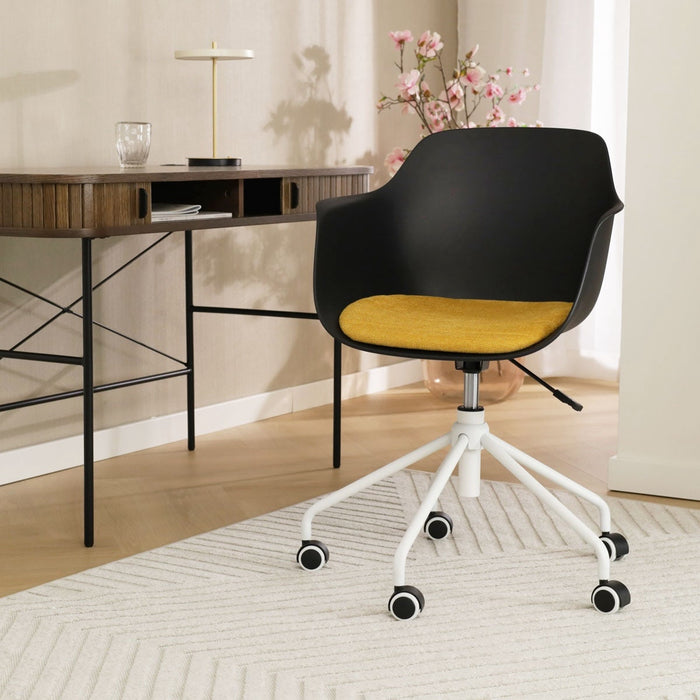 Nolon Nout-Liz Bureaustoel Zwart - Okergeel Kussen - Wit Onderstel