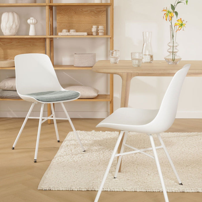 Nolon Noa-Liv Eetkamerstoel Wit - Zacht Groen Kussen - Wit Onderstel