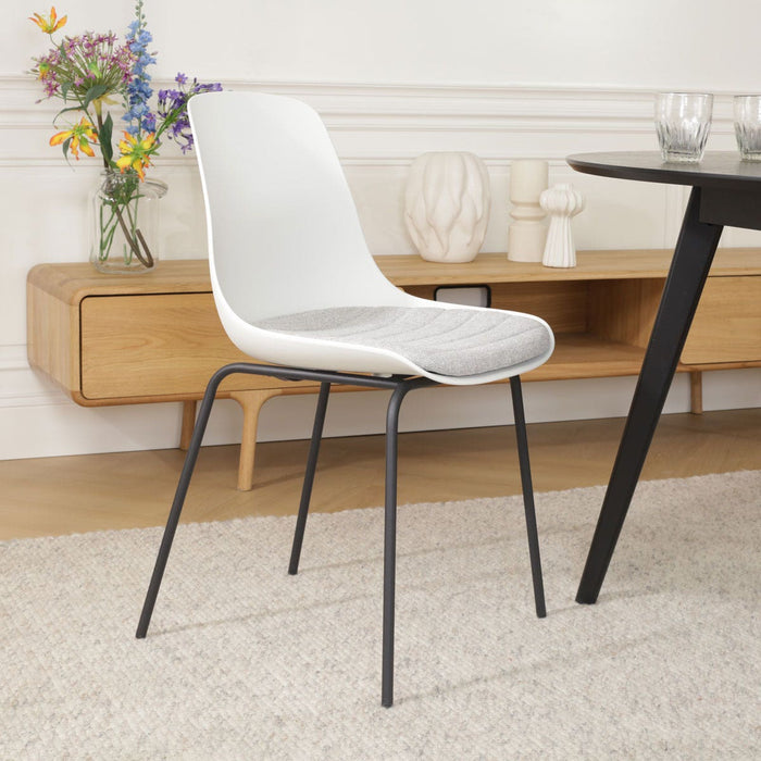 Nolon Nora-Liv Eetkamerstoel Wit - Lichtgrijs Kussen - Zwarte Poten