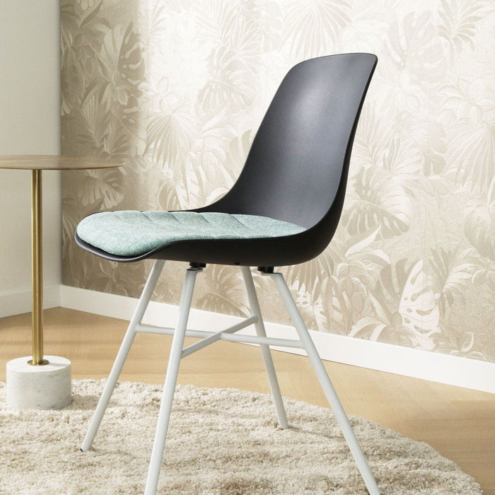 Nolon Noa-Liv Eetkamerstoel Zwart - Zacht Groen Kussen - Witte Poten