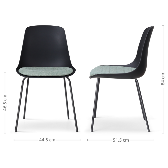 Nolon Nora-Liv Eetkamerstoel Zwart - Zacht Groen Kussen - Zwarte Poten