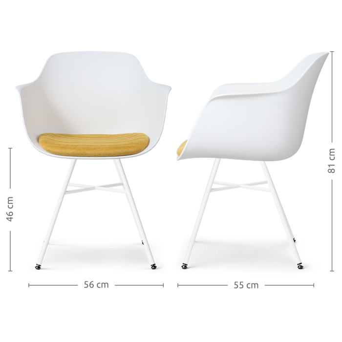 Nolon Noa-Liz Eetkamerstoel Wit - Okergeel Kussen - Witte Poten