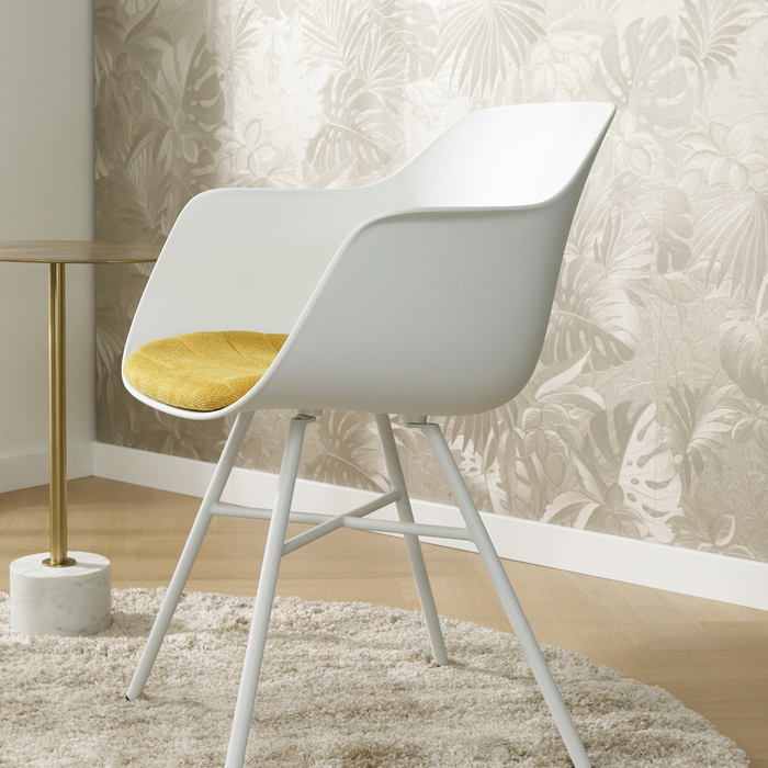 Nolon Noa-Liz Eetkamerstoel Wit - Okergeel Kussen - Witte Poten